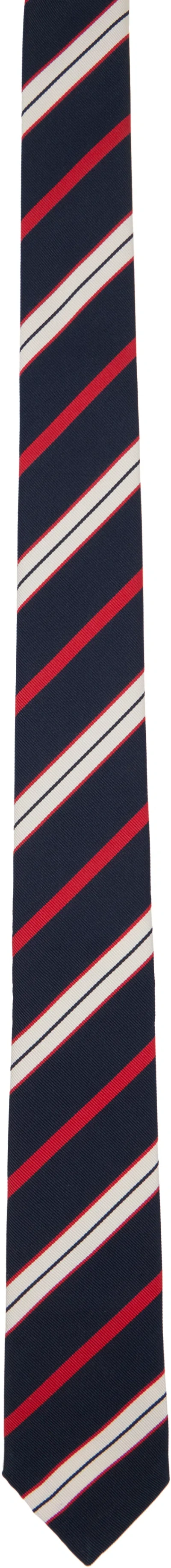 Thom Browne Navy Rep Stripe Classic Tie In Black