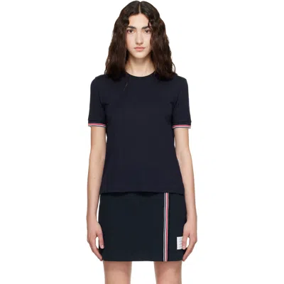 Thom Browne Navy Rib Cuff Rwb Tipping Wool Jersey T-shirt In Blue