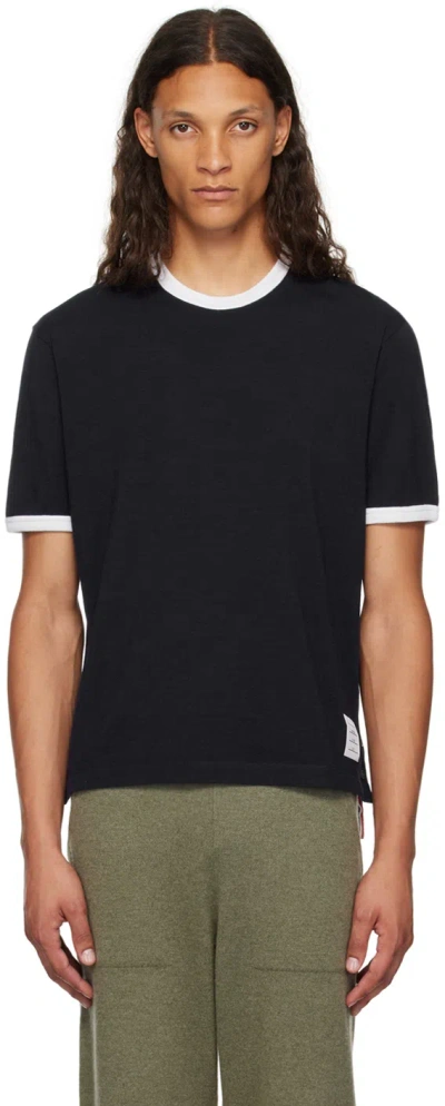 THOM BROWNE NAVY RINGER T-SHIRT