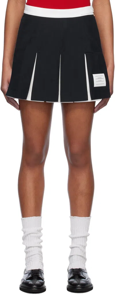 Thom Browne Navy Ripstop Box Pleat Miniskirt In 415 Navy
