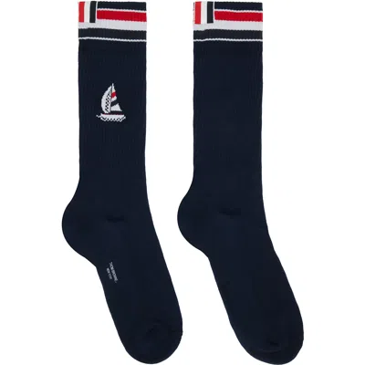 Thom Browne Navy Rwb Funmix Athletic Socks In Blue