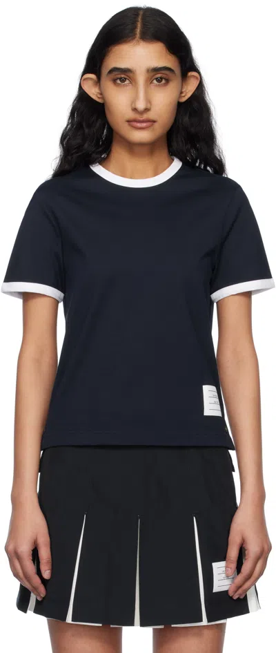 Thom Browne Navy Rwb-stripe Logo-patch T-shirt In 415 Navy