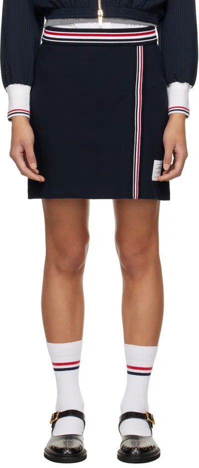 Thom Browne Navy Rwb Trim Wrap Miniskirt In Blue
