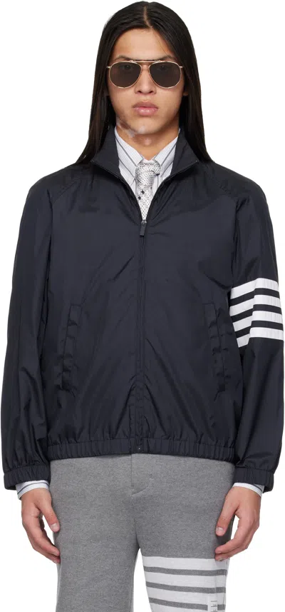Thom Browne Navy Shiny Ripstop Raglan 4-bar Track Jacket In Blue