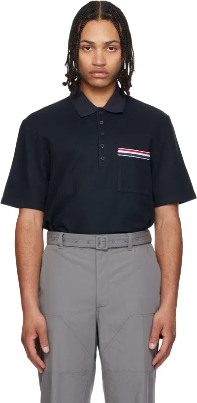Thom Browne Navy Short Sleeve Pocket Polo Rwb Embroidery Polo In Neutral