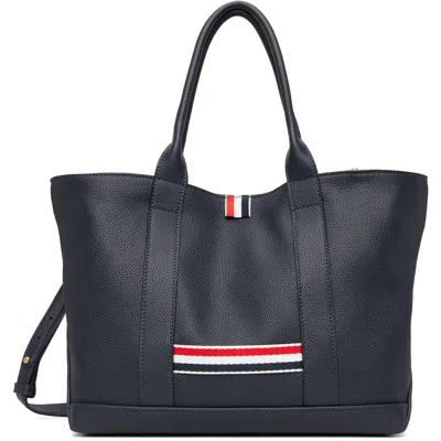 Thom Browne Navy Soft Pebble Grain Leather Small Tool Tote In Blue