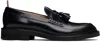Thom Browne Navy Spazzolato Leather Tassle Loafers In Black