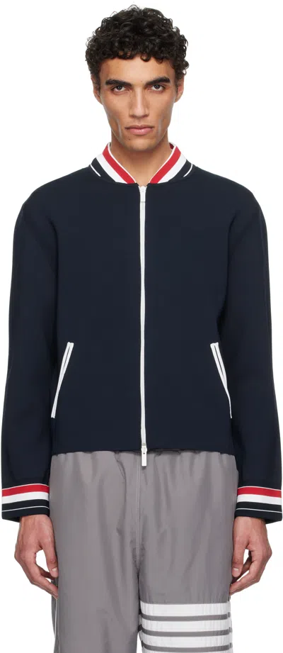 Thom Browne Navy Stretch Viscose Tennis Jacket In 415 Navy