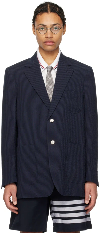 Thom Browne Navy Striped Blazer In 415 Navy