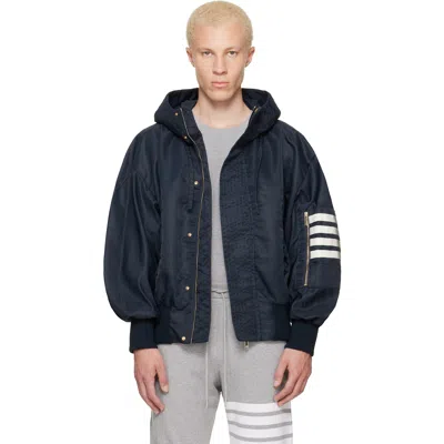 Thom Browne Navy Tech Twill Blouson Jacket In Blue