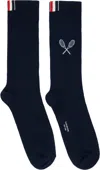 Thom Browne Navy Tennis Racquet Athletic Socks In Blue