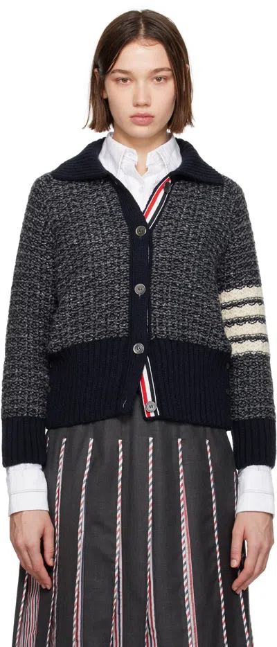 Thom Browne Navy Tuck Stitch 4-bar Raglan Cardigan In 415 Navy