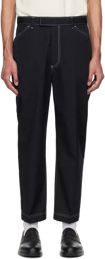 Thom Browne Navy Typewriter Cloth Tapered Chino Trousers In 415 Navy