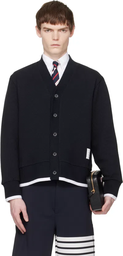 Thom Browne Navy V-neck Cardigan In Blue