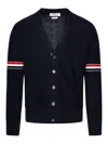 THOM BROWNE NAVY VIRGIN WOOL CARDIGAN