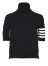 Thom Browne Black Short Sleeve Sweater With 4-bar Detail In Wool Woman