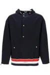 THOM BROWNE NAVY WOOL ANORAK WITH TRICOLOR DETAILS