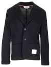 Thom Browne Logo Patch Single-breasted Blazer In Navy