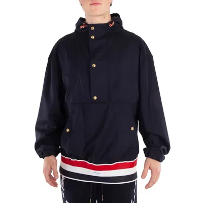 THOM BROWNE NAVY WOOL OVERSIZED ANORAK