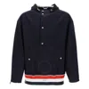 Thom Browne Anorak In Fresco Lana Con Banda Tricolore In Blue