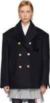Thom Browne Navy Ziberline Finish Cashmere Oversized Pea Coat In Blue