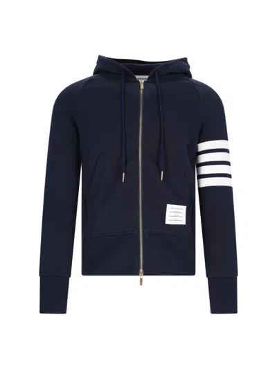 Thom Browne Navy Zip-up Hoodie With '4-bar' Detailing And Contrast Elements In Blue