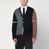 Thom Browne Navy/grey/brown Wool Cardigan In Black