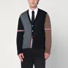Thom Browne Navy/grey/brown Wool Cardigan In Black