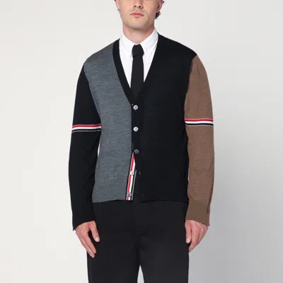 THOM BROWNE THOM BROWNE  NAVY/GREY/BROWN WOOL CARDIGAN