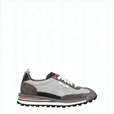 Thom Browne Neutral Tone Leather Sneakers With Textured Sole In Multi