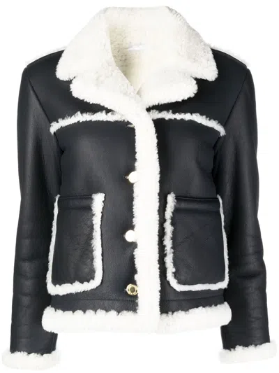 Thom Browne Notched-collar Shearling-trim Jacket In Blue