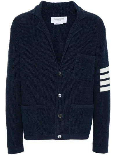 Thom Browne Notched-lapels Drop-shoulder Cardigan In Blue