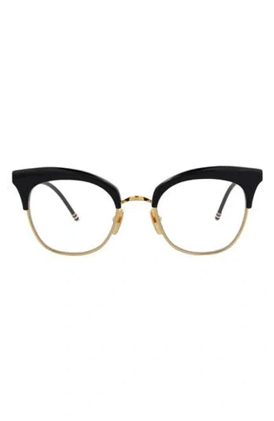 Thom Browne Novelty 51mm Cat Eye Optical Glasses In Navy Gold
