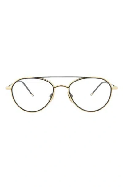 Thom Browne Novelty 53mm Aviator Optical Glasses In White Gold Black Iron