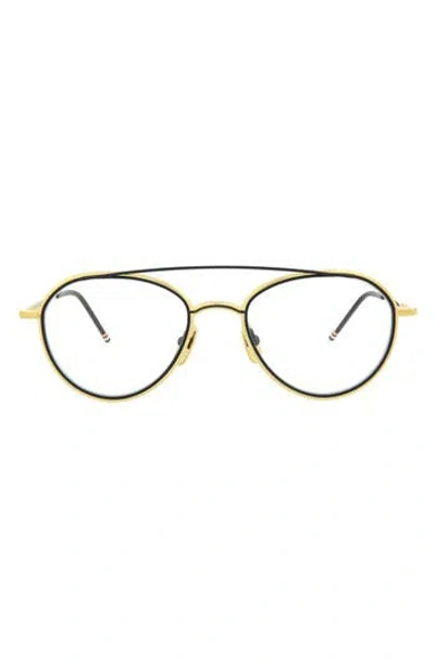 Thom Browne Novelty 53mm Aviator Optical Glasses In Yellow Gold Matte Navy