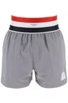 THOM BROWNE NYLON BERMUDA SHORTS WITH ELASTIC BAND IN RED