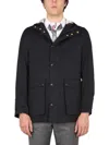 Thom Browne Nylon Parka With Front Pockets And Hood In Blue