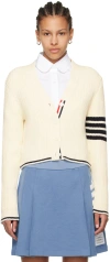 THOM BROWNE OFF-WHITE 4-BAR CARDIGAN