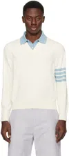 Thom Browne Off-white 4-bar Long Sleeve Polo In 100 White