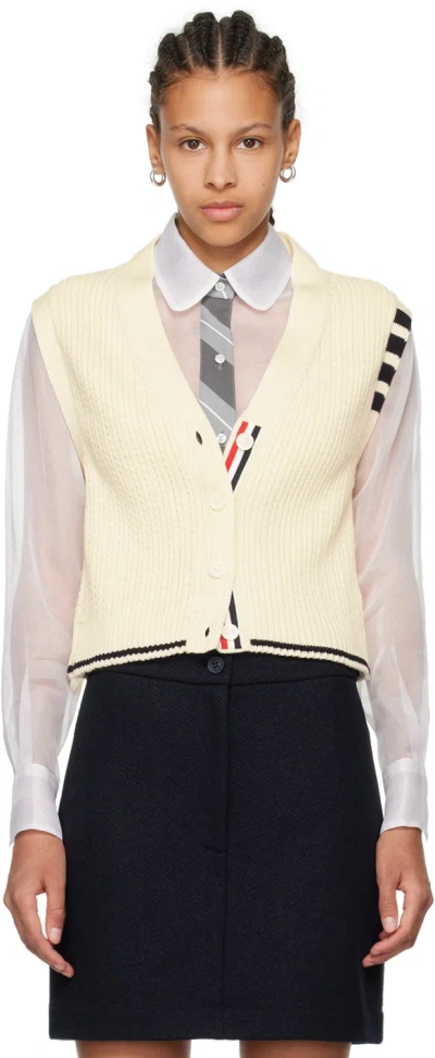 Thom Browne Off-white Cropped Cardigan In 100 White