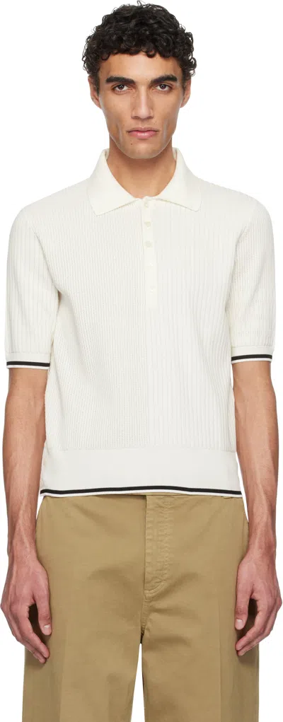 Thom Browne Off-white Half & Half Cotton 4-bar Relaxed Fit Polo In 100 White