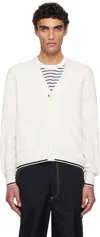 Thom Browne Off-white Half & Half Textured Stitch Relaxed Fit V Neck Cardigan In 100 White