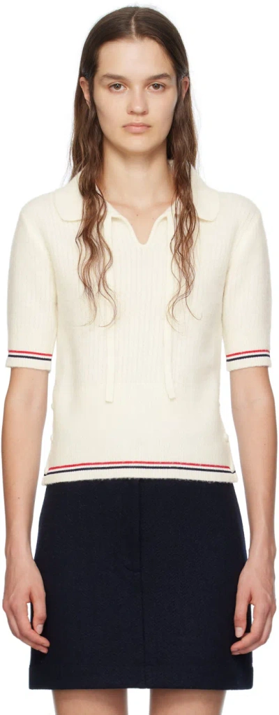 Thom Browne Off-white Keyhole Polo In 100 White