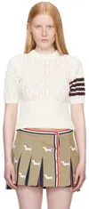 Thom Browne Womens White Pointelle Cable-knit Cotton T-shirt