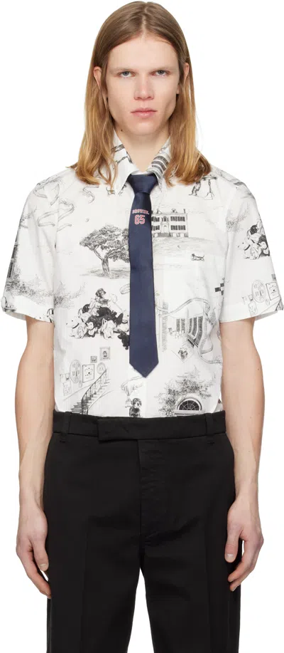 Thom Browne Off-white Poplin Hector Toile Short Sleeve Shirt