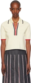 THOM BROWNE OFF-WHITE WOOL ZIP-UP POLO