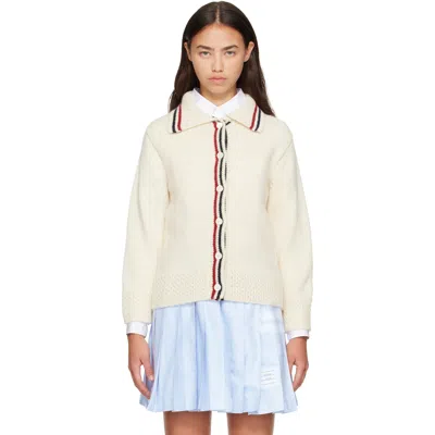 Thom Browne Off-white Donegal Rwb Stripe Hector Pointelle Cardigan In 100 White
