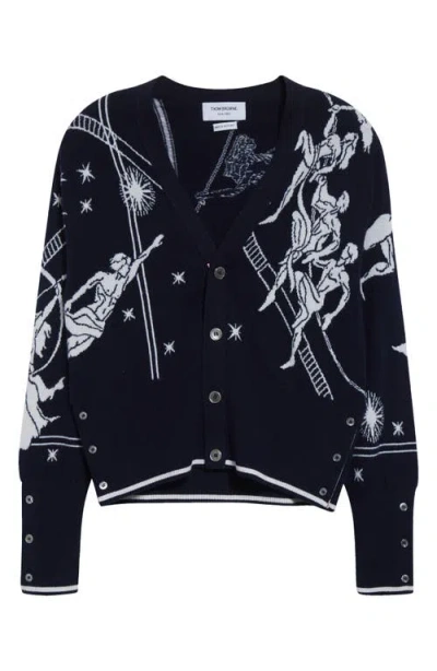 Thom Browne Olympic Constellation Cashmere Cardigan In Navy