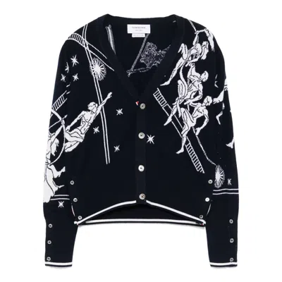 Thom Browne Olympic Constellation Classic Cashmere V Neck Cardigan Men In Black