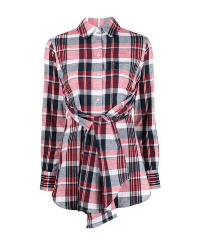Thom Browne Open-back Twisted Check Shirt In Multicolor
